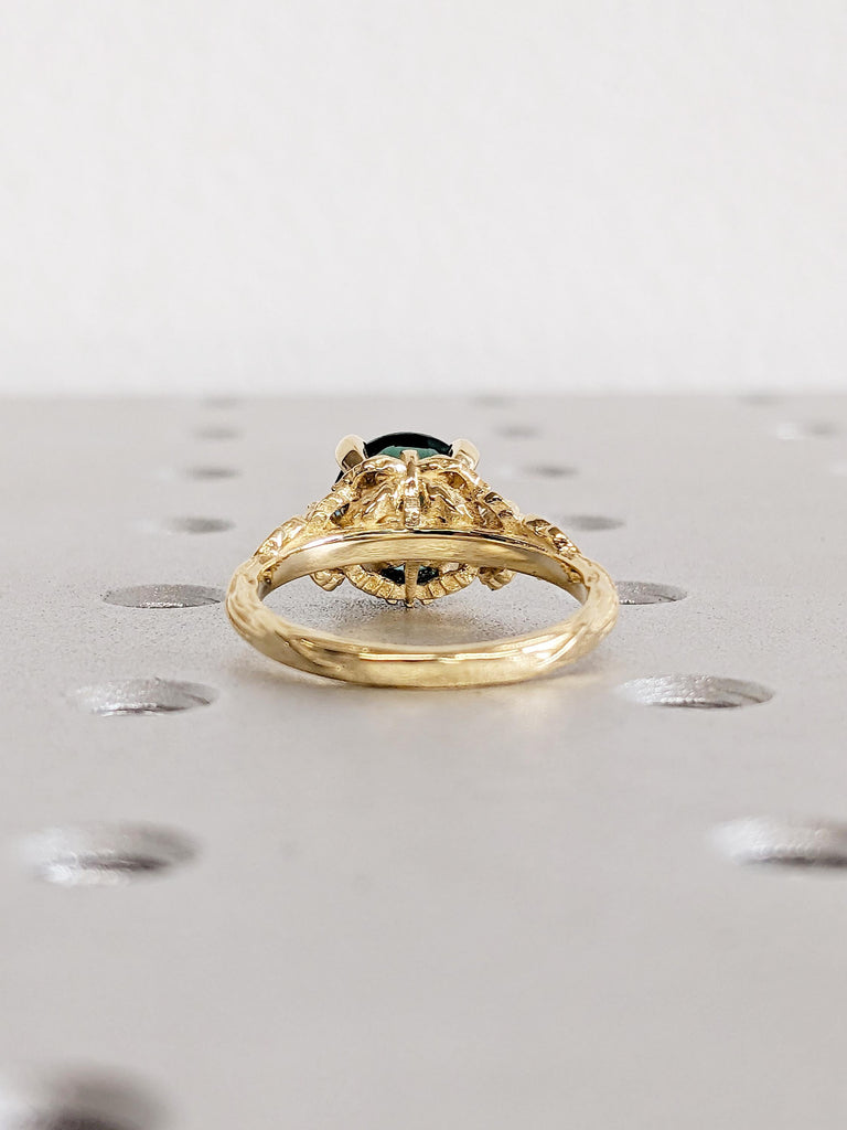 18k Solid Gold Engagement Ring, Round Lab Emerald Ring, Nature Jewelry, Green Gemstone Ring