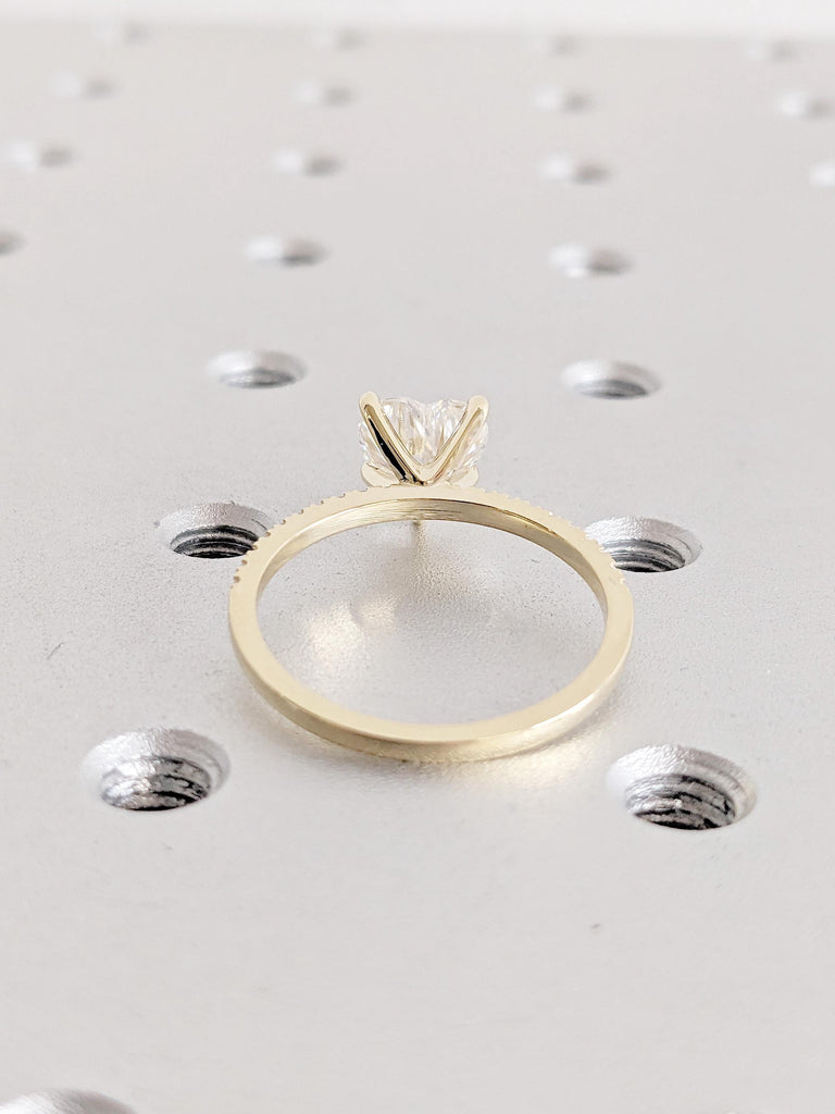 Heart Moissanite Engagement Ring | Pavé Band Half Eternity Ring | 14K Yellow Gold Solitaire Promise Ring | Unique Diamond Anniversary Ring