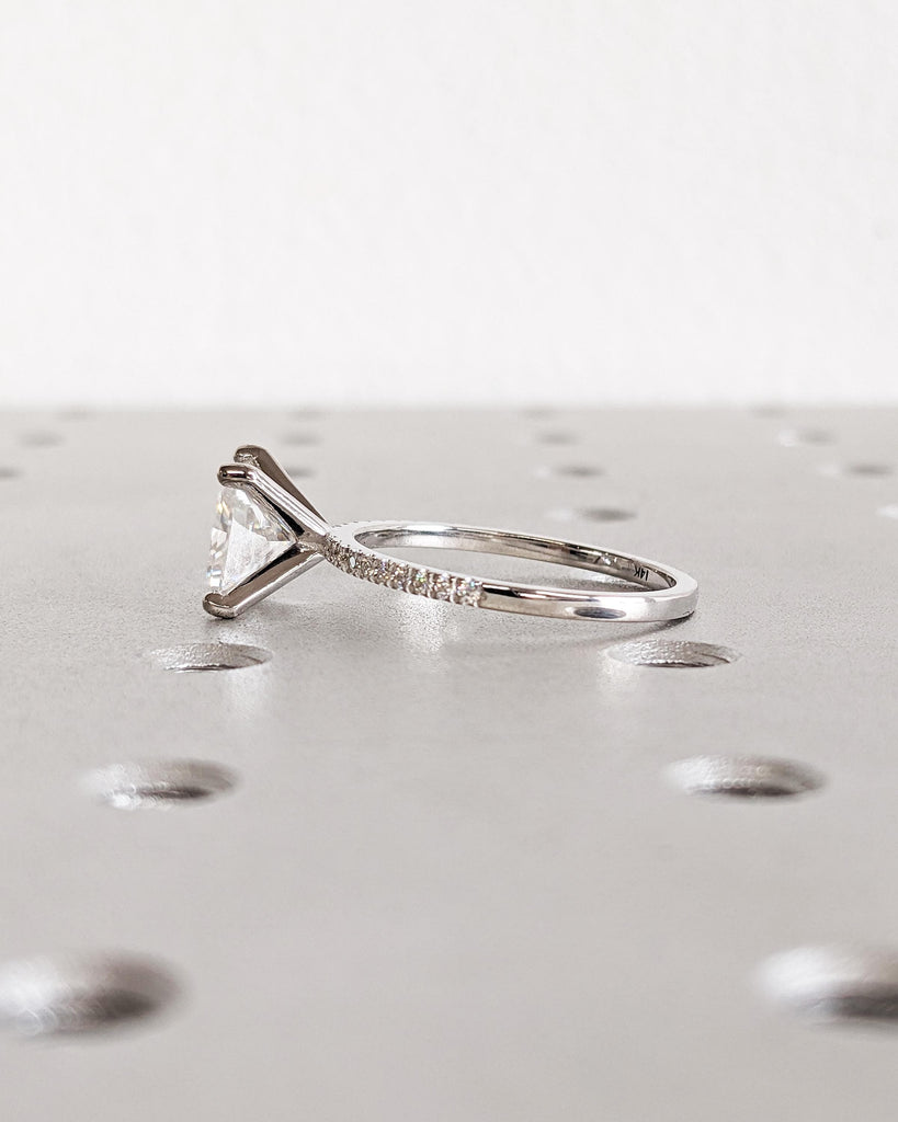 Princess Cut Moissanite Engagement Ring, Unique White Gold Dainty Bridal Ring, Square Princess Cut Moissanite, Promise Ring Anniversary Gift