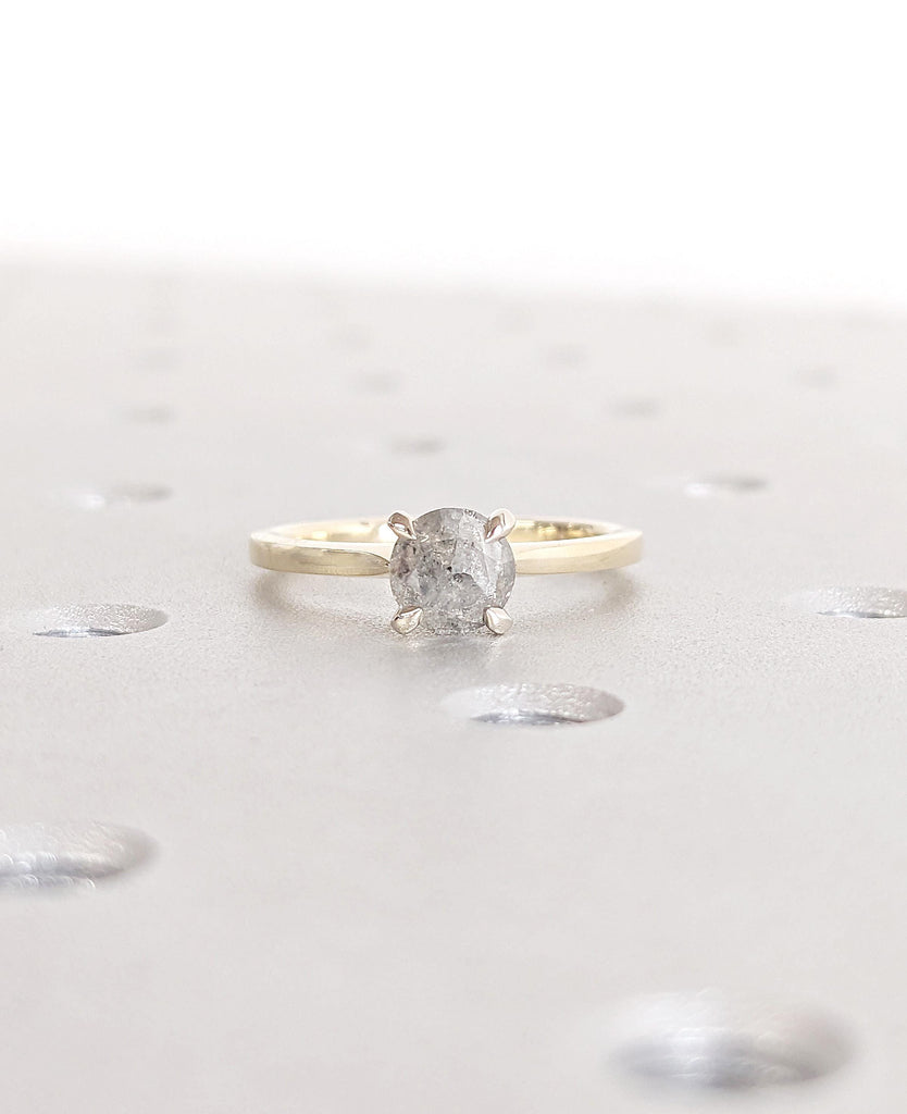 Salt and Pepper Diamond Engagement Ring: Round Solitaire Design