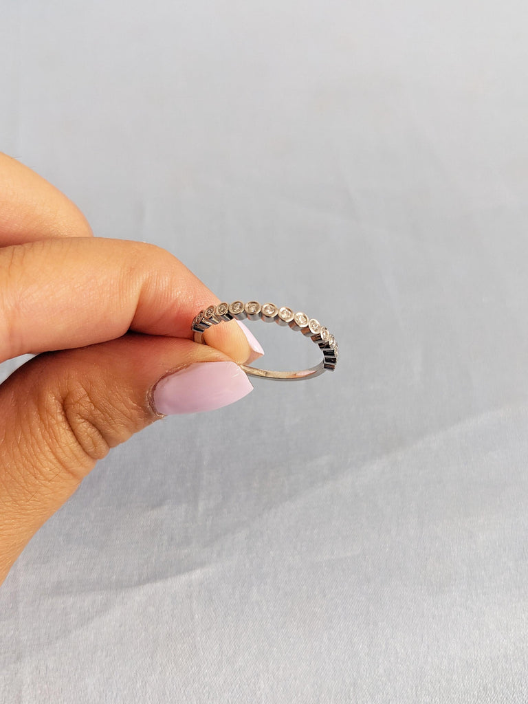 Platinum Women Wedding Band, Bezel Set Diamond Matching Ring, Stackable Ring