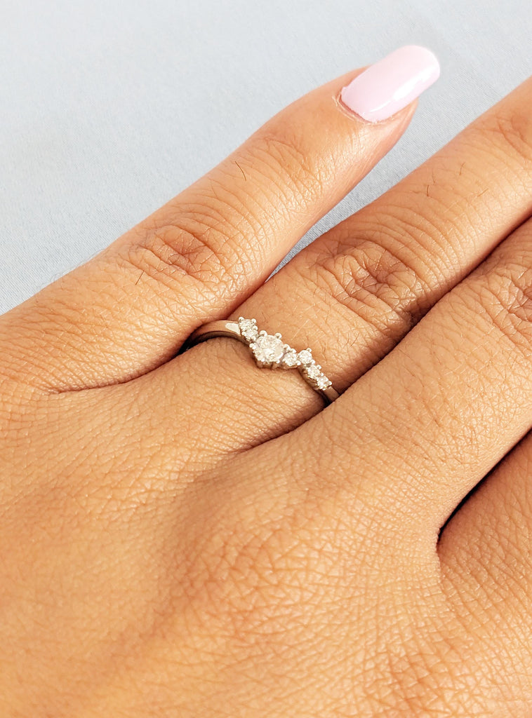 Platinum Rings for Women, Curved Wedding Band, Art Deco Lab Diamond Cluster Ring, Personalized Handmade Rings, Minimalist Stacking Ring