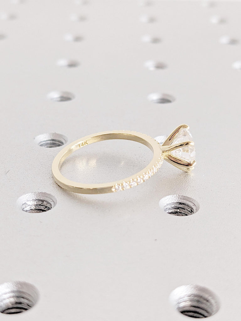 Heart Cut Lab Grown Diamond Ring | 14K Yellow Gold Solitaire Engagement Ring | Yellow Gold Pavé Band | Half Eternity Wedding Ring for Women