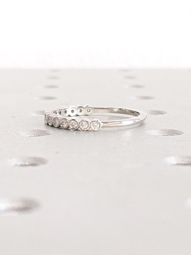 Platinum Women Wedding Band, Bezel Set Diamond Matching Ring, Stackable Ring