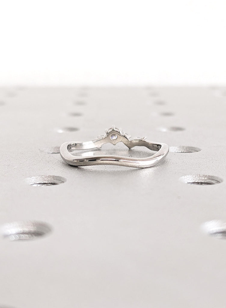 Platinum Rings for Women, Curved Wedding Band, Art Deco Lab Diamond Cluster Ring, Personalized Handmade Rings, Minimalist Stacking Ring