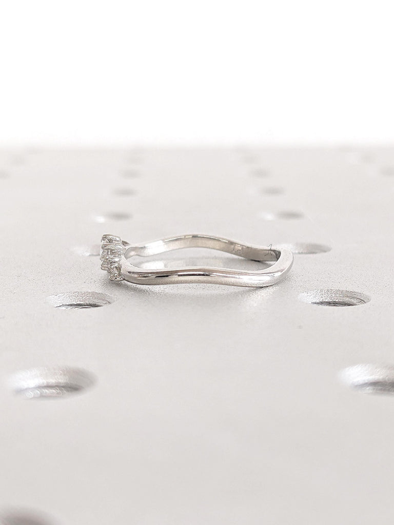 Platinum Rings for Women, Curved Wedding Band, Art Deco Lab Diamond Cluster Ring, Personalized Handmade Rings, Minimalist Stacking Ring