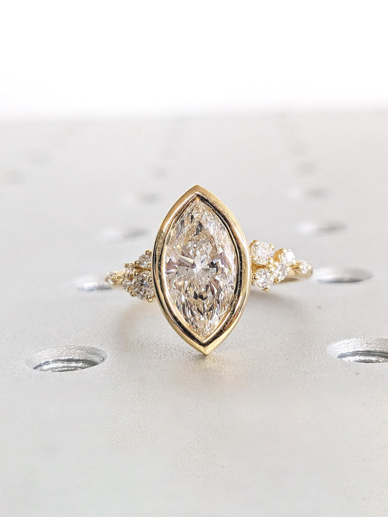 Lab Grown Diamond Ring, 18k Gold Bezel Ring, Marquise Engagement Ring, Diamond Cluster Ring, Gold Promise Ring, Handmade Ring, Vintage Ring