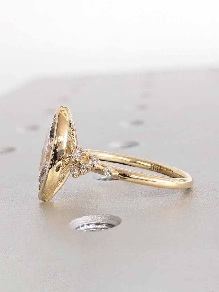 0.5-4ct Moissanite Ring, Bezel Engagement Ring, 18k Yellow Gold, Marquise Cut Ring, Statement Ring for Women, Snowdrift Diamond Cluster Ring