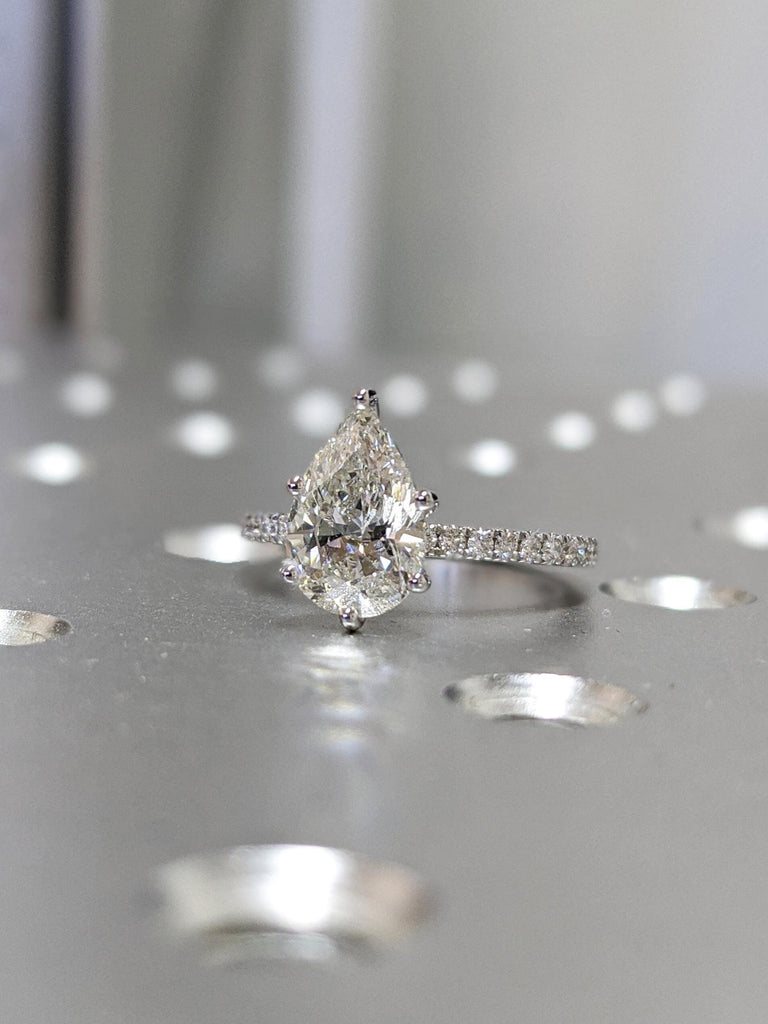 Unique Pear shaped Moissanite Engagement Ring | White Gold 14K Moissanite Bridal Anniversary Gift for Women
