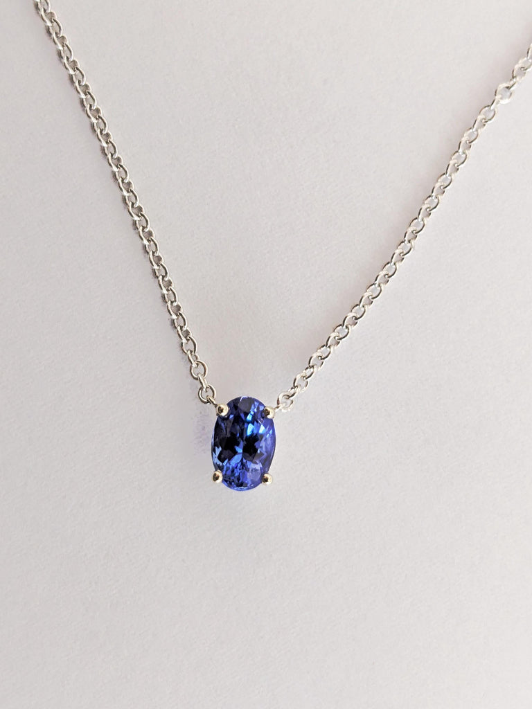 Oval Cut Tanzanite Necklace, 14K Solid White Gold Violet Blue Tanzanite Pendant, December Birthstone Jewelry, Rare Gemstone Gift for Her