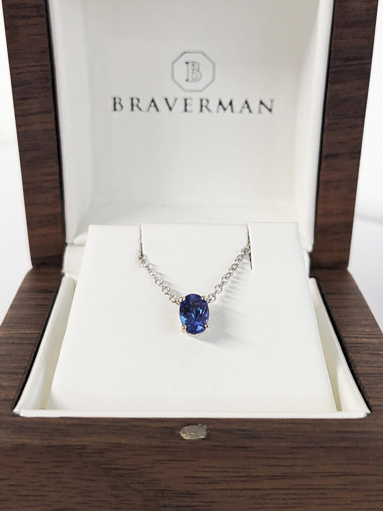 Oval Cut Tanzanite Necklace, 14K Solid White Gold Violet Blue Tanzanite Pendant, December Birthstone Jewelry, Rare Gemstone Gift for Her