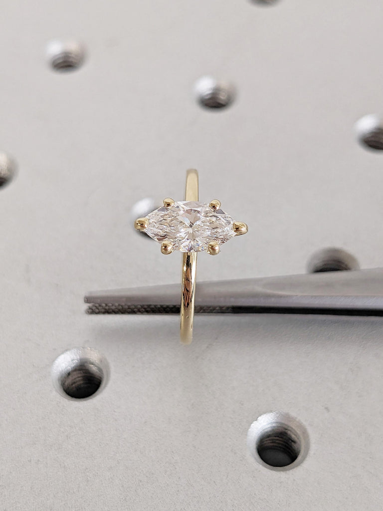 Marquise Cut Moissanite Ring, 18k/14k Yellow Gold Engagement Ring