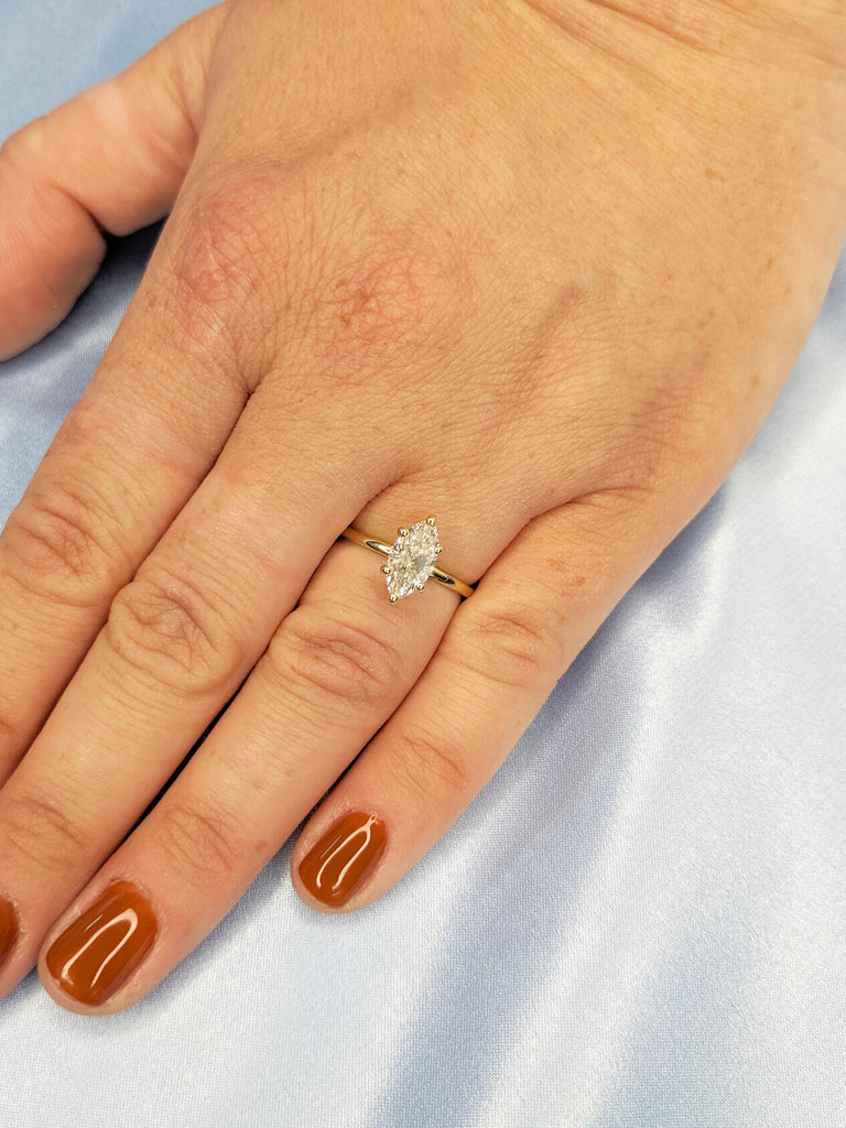 Marquise Lab Grown Diamond Engagement Ring, 14k Solid Gold Solitaire Ring, Lab Diamond Ring