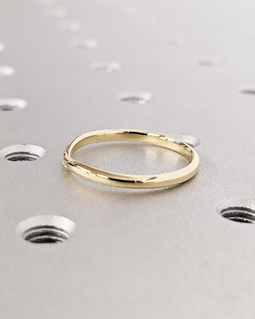 5 Stone Wedding Band | 14k Solid Yellow Gold | Five Stone Flush Set Natural Diamonds, Lab Diamonds or Moissanites | 2mm Thin Stackable Ring