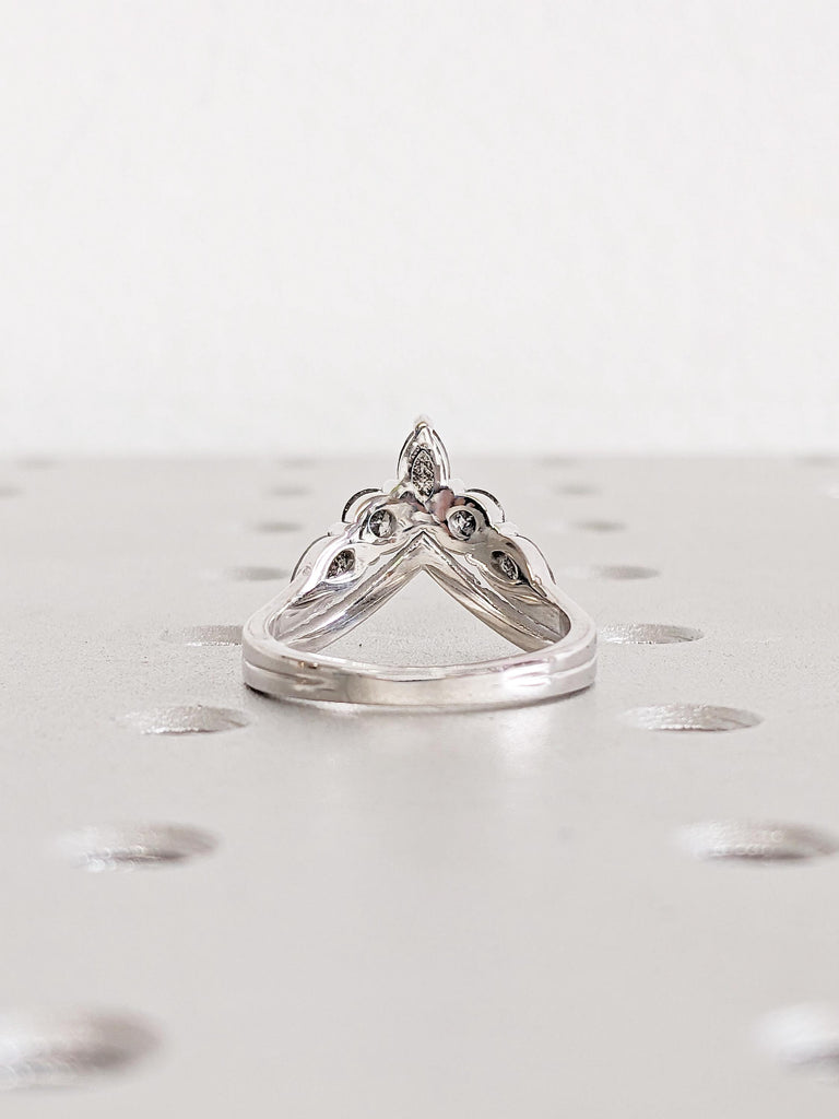 14K White Gold Ombre Diamond Wedding Band | Half Eternity Salt and Pepper Boho Chevron Stacking Ring | Unique Alternative Engagement Ring