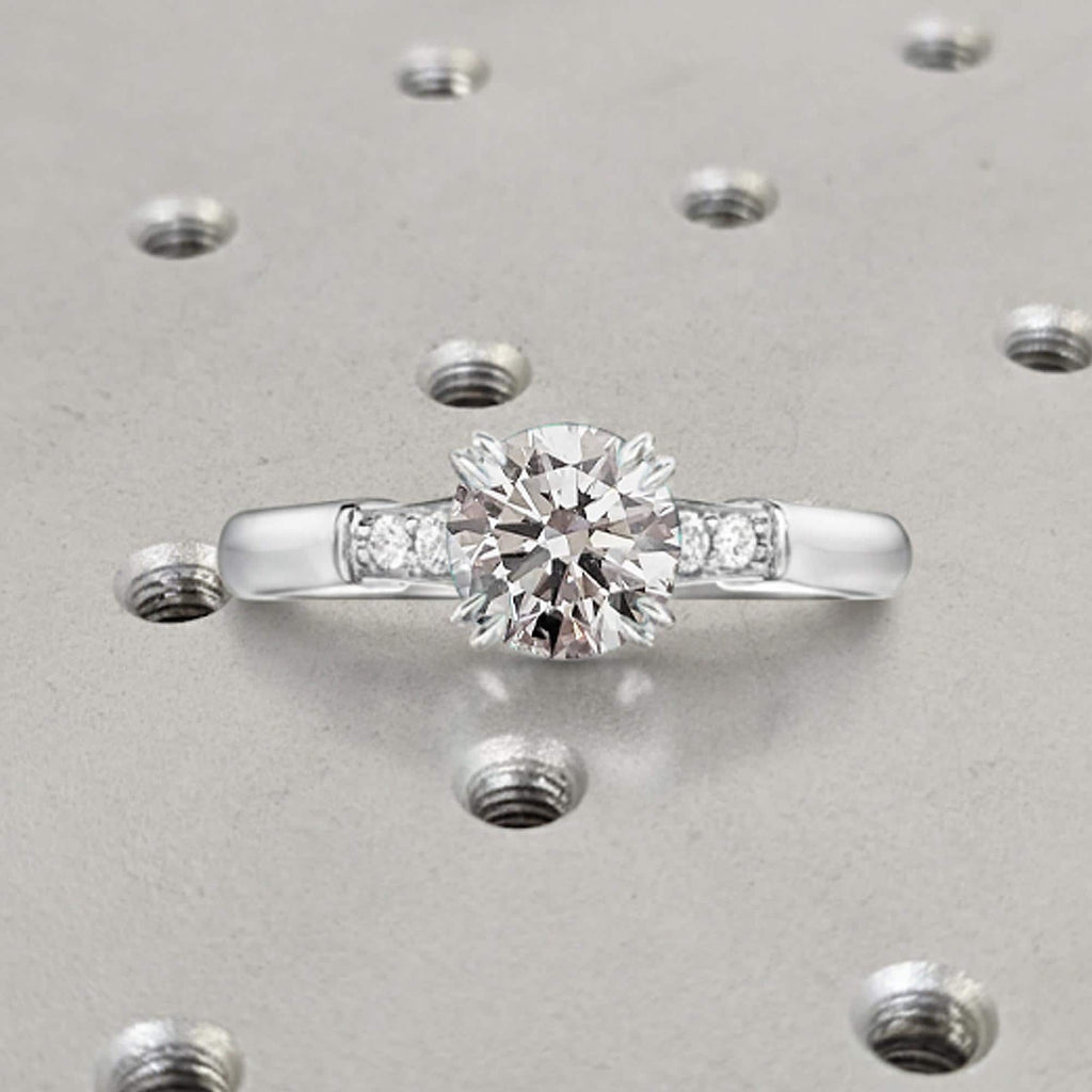 Dainty Round Lab Grown Diamond Promise Ring | CVD Diamond Engagement Ring for Women | 14k White Gold Five Stone Wedding Anniversary Ring