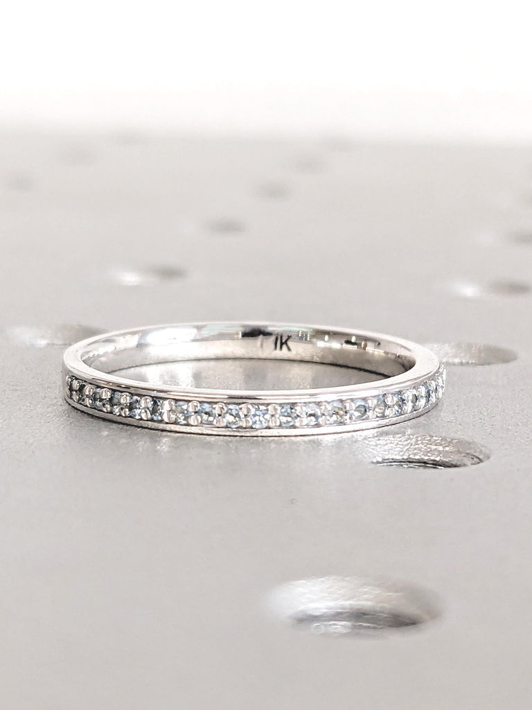 Aquamarine Matching Ring, 14k White Gold Stacking Ring, Women Wedding Band, Aquamarine Half Eternity Band, Stackable Ring, Gemstone Jewelry