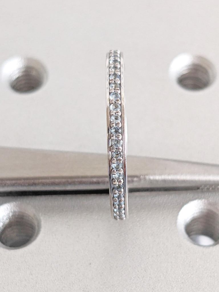 Half Eternity Blue Aquamarine Ring, 14k White Gold Wedding Band, Matching Ring, Stacking Ring