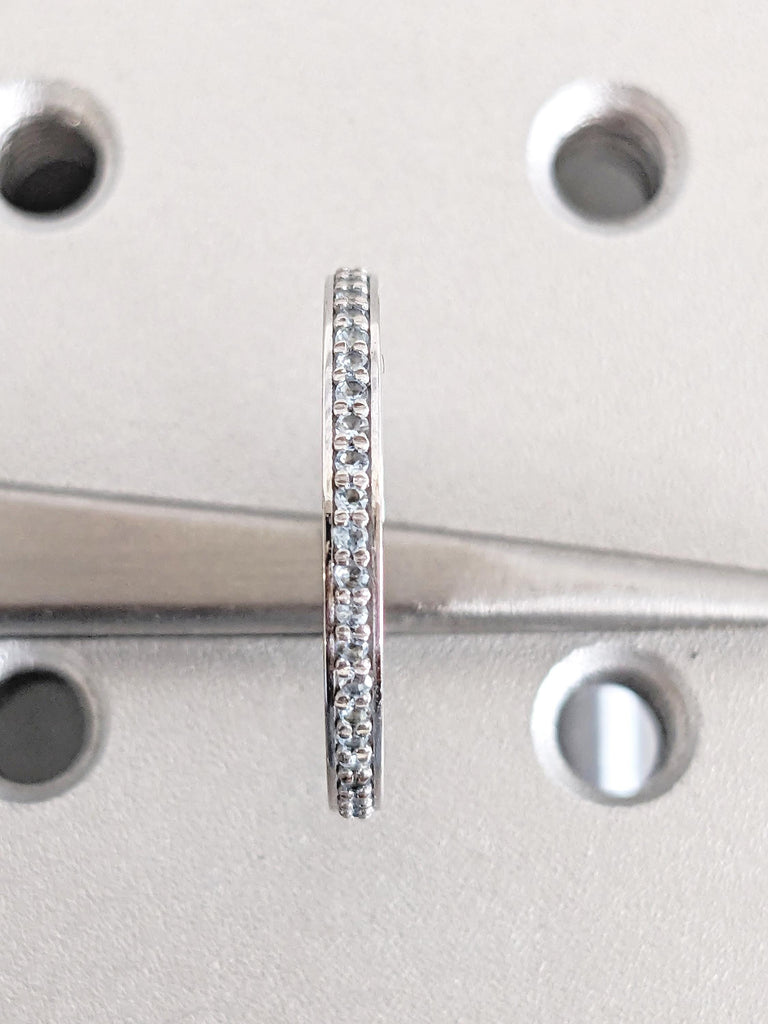 Aquamarine Matching Ring, 14k White Gold Stacking Ring, Women Wedding Band, Aquamarine Half Eternity Band, Stackable Ring, Gemstone Jewelry