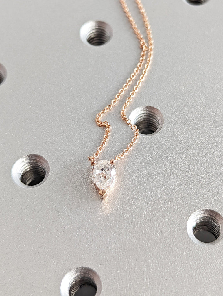 VVS Moissanite Pear cut Solitaire Pendant Necklace | 14k Rose Gold Woman Necklace | Minimalist Everyday Necklace