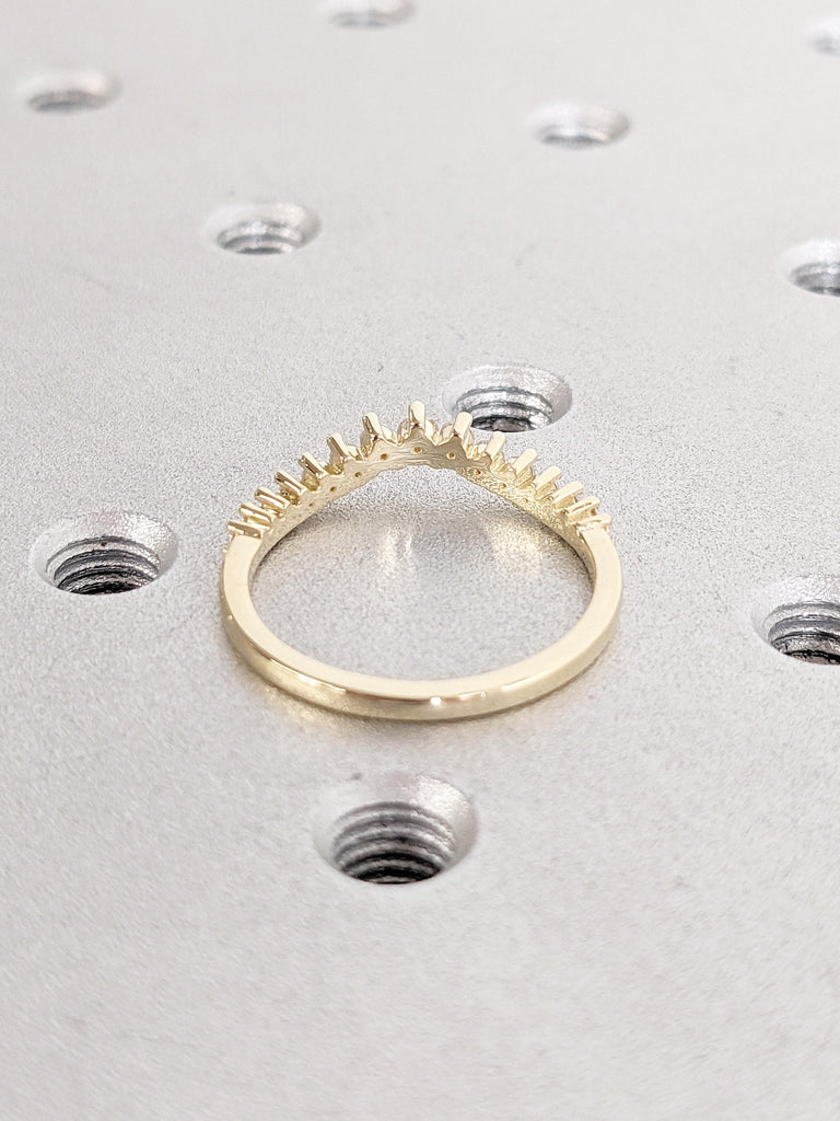 14K Yellow Gold Diamond Matching Band | Round Cut Diamond Wedding Band | Vintage Curved Bridal Ring Stacking | Art Deco Dainty Matching Ring