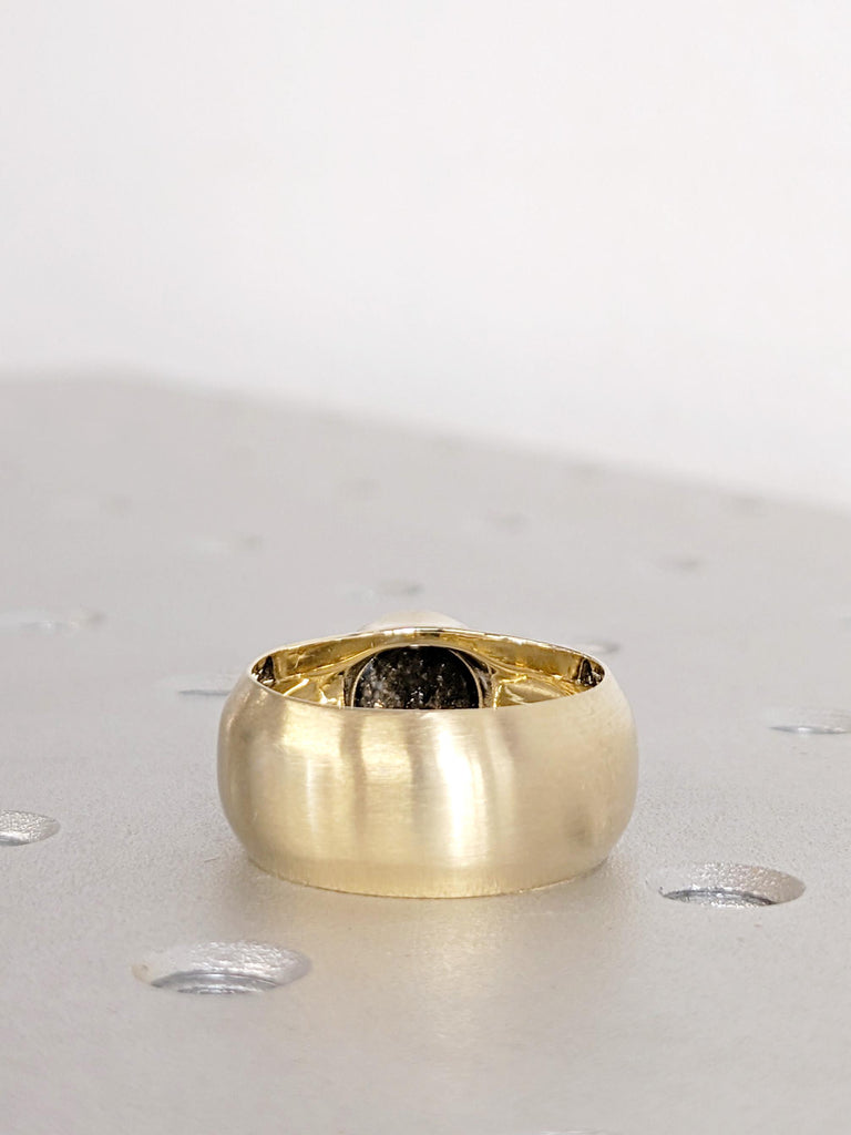 14K Yellow Gold Salt and Pepper Diamond Engagement Ring | Bezel Set Unique Wedding Ring | Rustic Modern Solitaire Alternative Bridal Jewelry