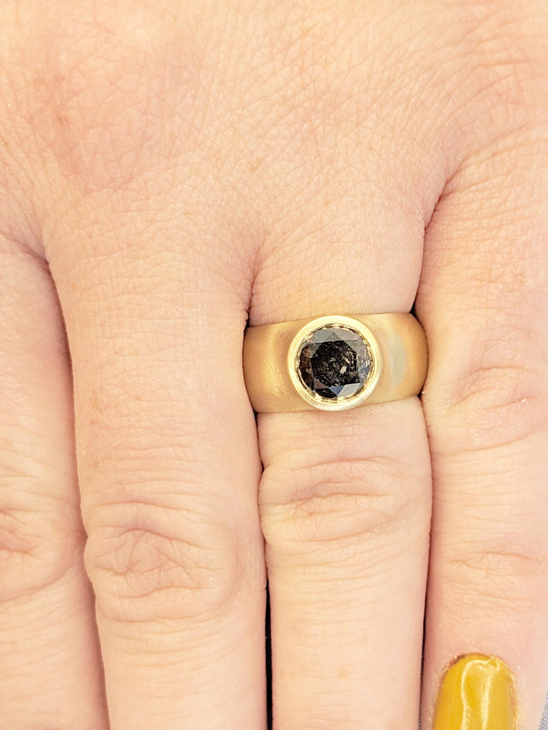 Salt and Pepper Diamond Engagement Ring: Bezel Set Solitaire in 14K Yellow Gold