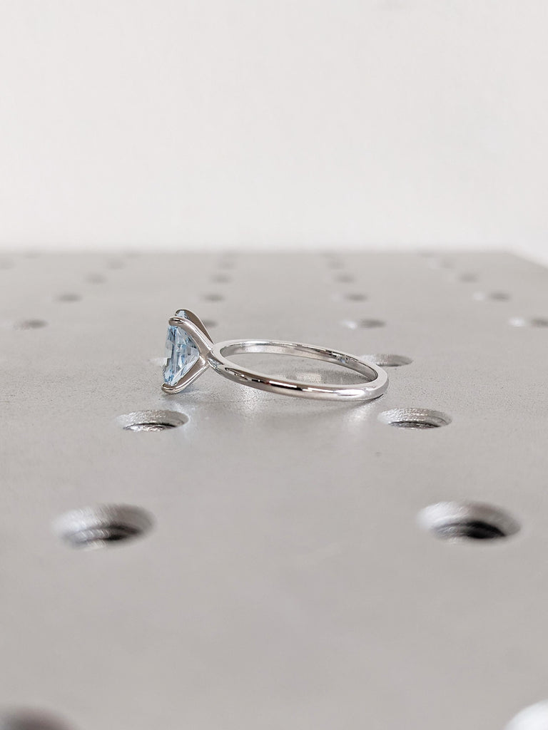 Radiant Cut Lab Aquamarine Engagement Ring, 14k White Gold Solitaire Ring, Blue Aquamarine Ring, Gemstone Ring, Wedding Anniversary Ring