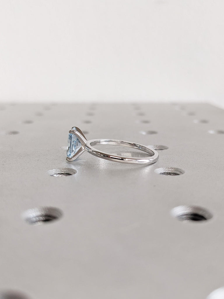 Vintage Aquamarine Ring, 14k White Gold Engagement Ring, Minimalist Ring, Radiant Cut Ring