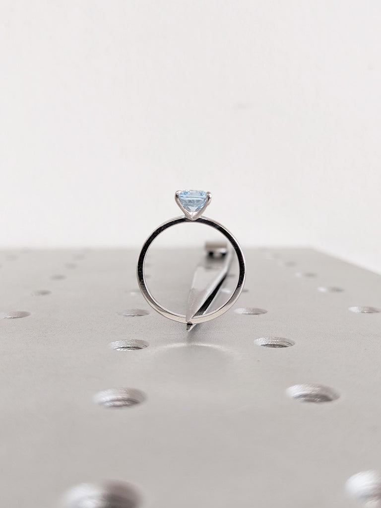 Radiant Cut Lab Aquamarine Engagement Ring, 14k White Gold Solitaire Ring, Blue Aquamarine Ring, Gemstone Ring, Wedding Anniversary Ring