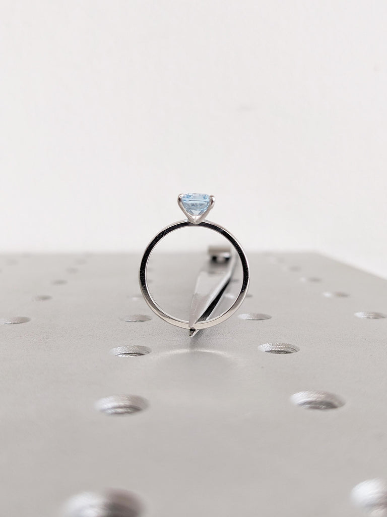Vintage Aquamarine Ring, 14k White Gold Engagement Ring, Minimalist Ring, Radiant Cut Ring