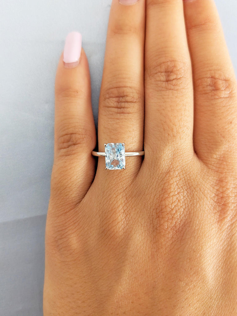 Blue Aquamarine Ring, Gemstone Ring, Wedding Anniversary Ring