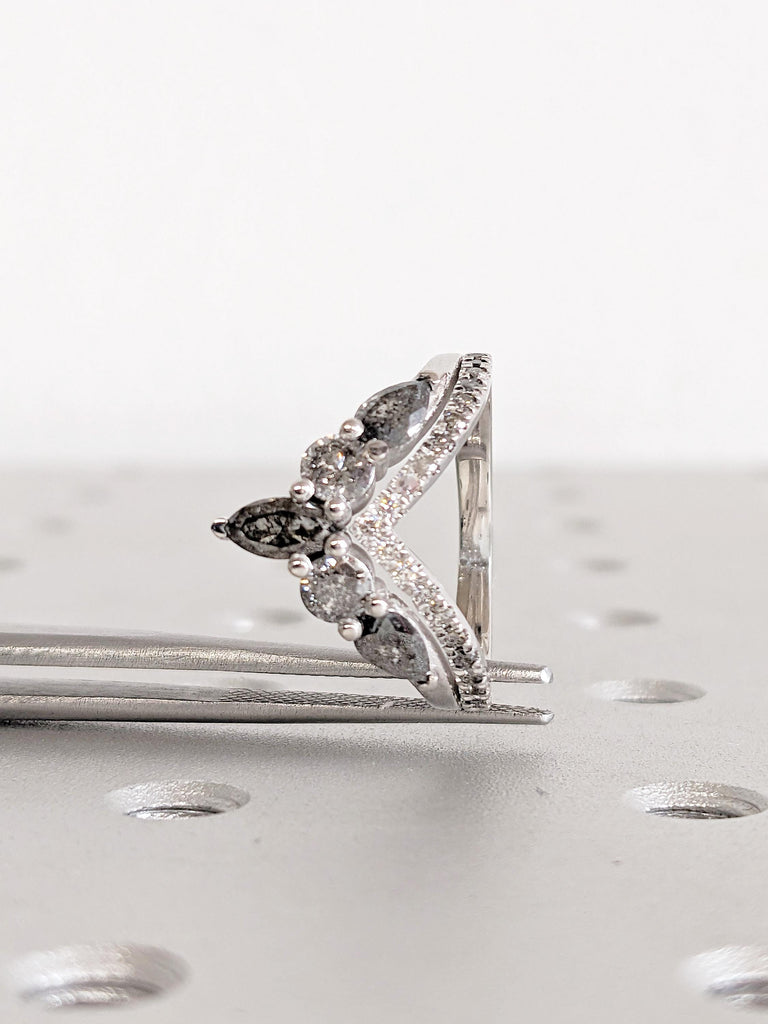 Ombre Salt and Pepper Diamond Band: 14k White Gold Chevron Half Eternity Ring