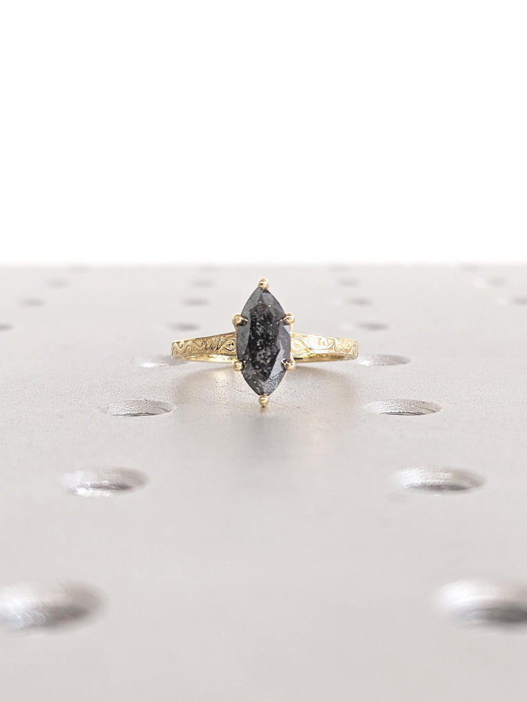 Marquise Salt and Pepper Diamond Engagement Ring