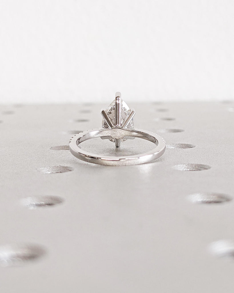 Pear Lab Grown Diamond Hidden Halo Engagement Ring | IGI Certified | CVD Diamond Ring | Solitaire Promise Ring | 14K White Gold Pave Setting