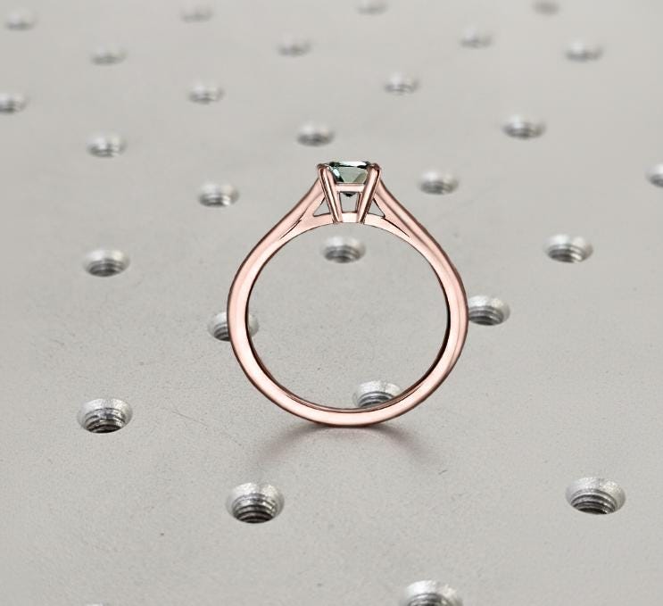 14k Solid Rose Gold Teal Sapphire Ring | Round Solitaire Engagement Ring | Double Prong Gemstone Ring | Women Promise Ring, Handmade Jewelry
