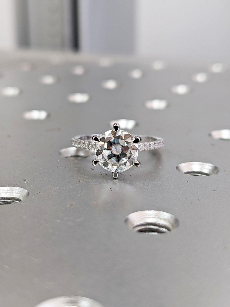 1.5ct Round Old Mine Cut White Moissanite Ring, Vintage Style Engagement Ring, Wedding Ring, Anniversary Gifts
