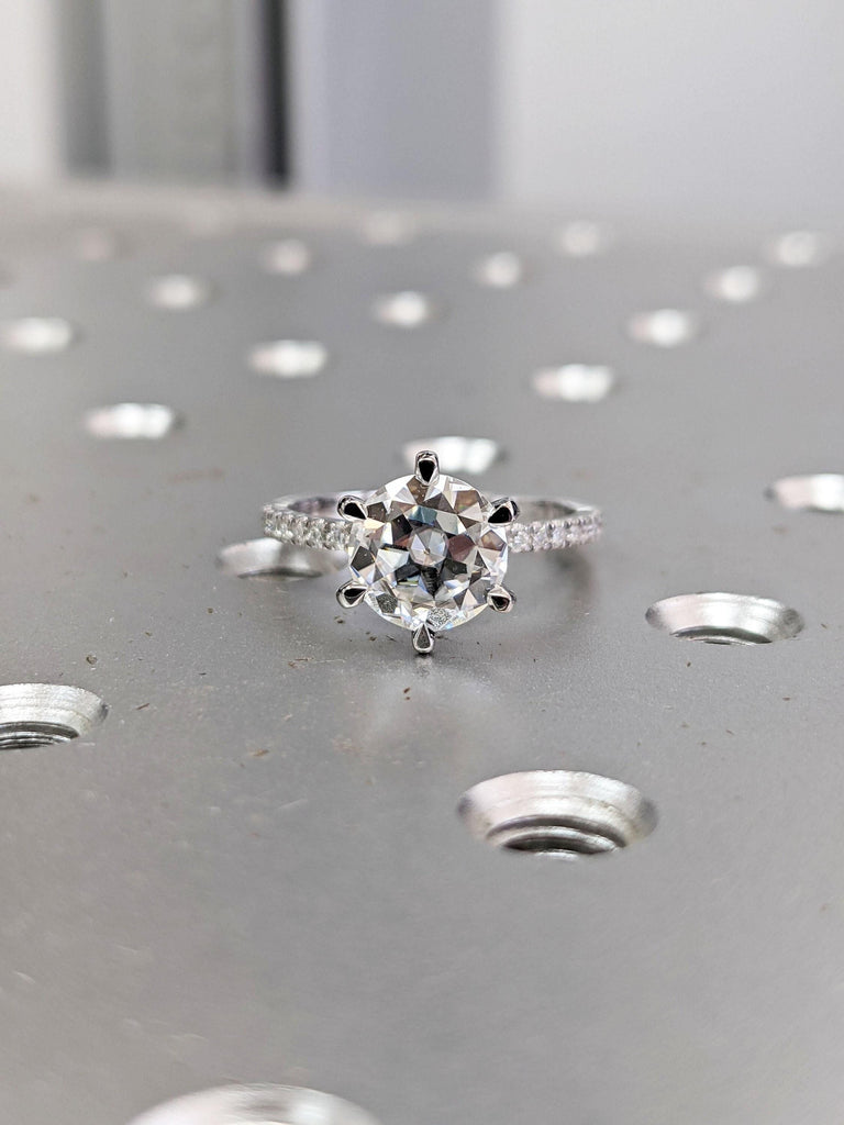 1.5ct Round Old Mine Cut White Moissanite Ring, Vintage Style Engagement Ring, Wedding Ring, Anniversary Gifts