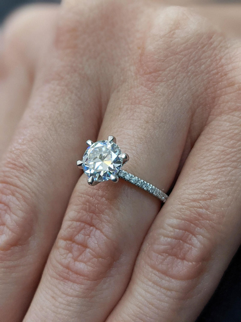 Old Miner cut Diamond and Moissanite Engagement Rings | 1,2,3,4 Carat Diamond Ring | 14k White Gold Old Mine cut Diamond Rings for Women