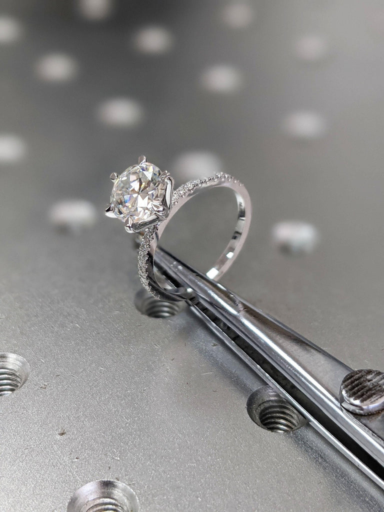 Old Miner cut Diamond and Moissanite Engagement Rings | 1,2,3,4 Carat Diamond Ring | 14k White Gold Old Mine cut Diamond Rings for Women