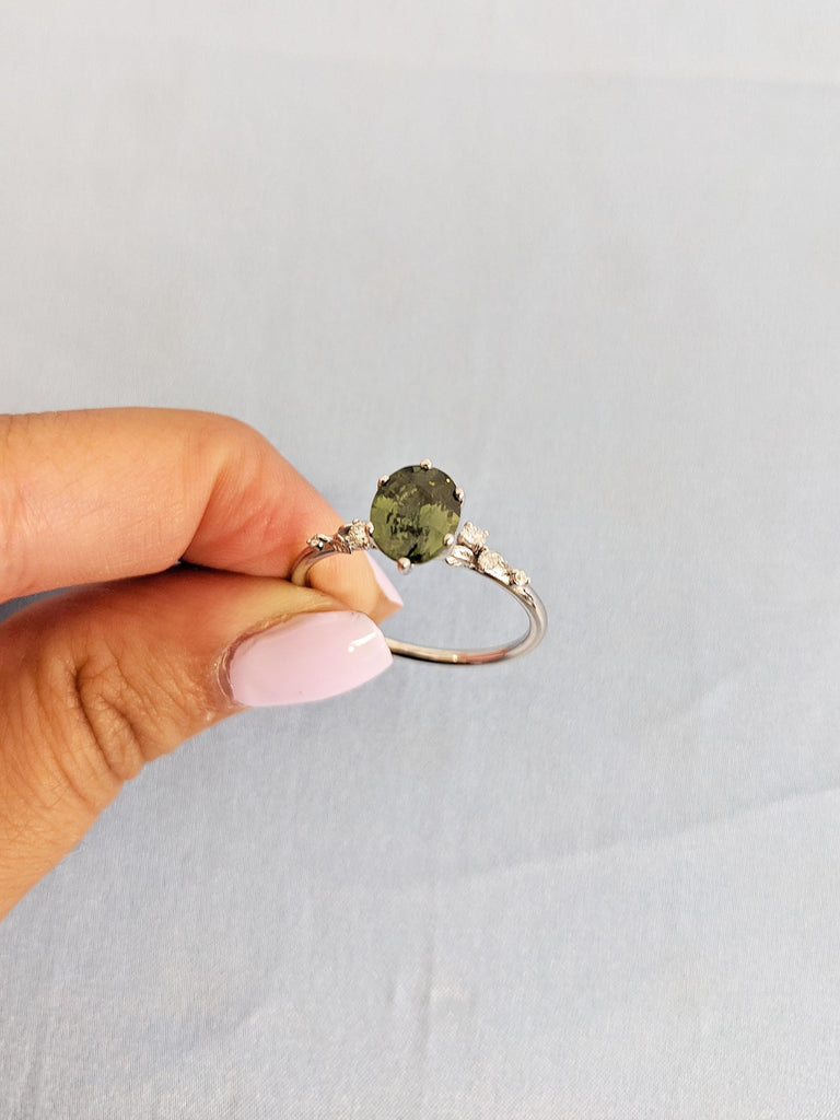 1.5ct Oval Cut Sapphire Engagement Ring, 14k White Gold Floral Ring, Diamond, Montana Sapphire Anniversary Ring, September Birthstone Ring