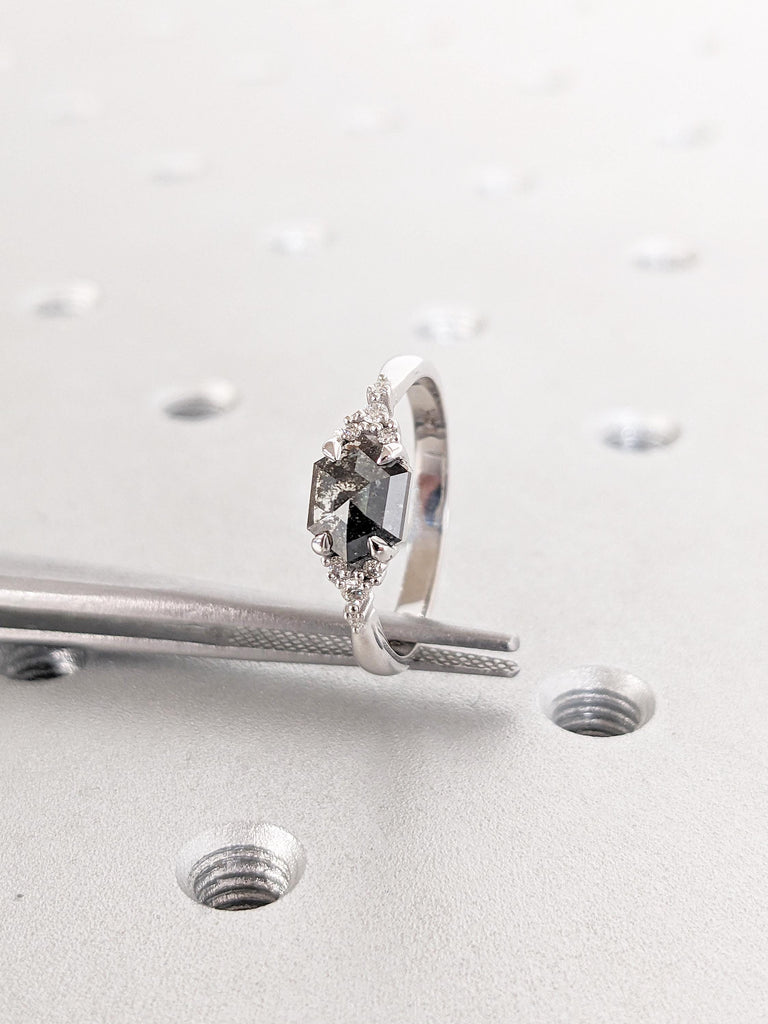 14k White Gold Salt and Pepper Diamond Ring