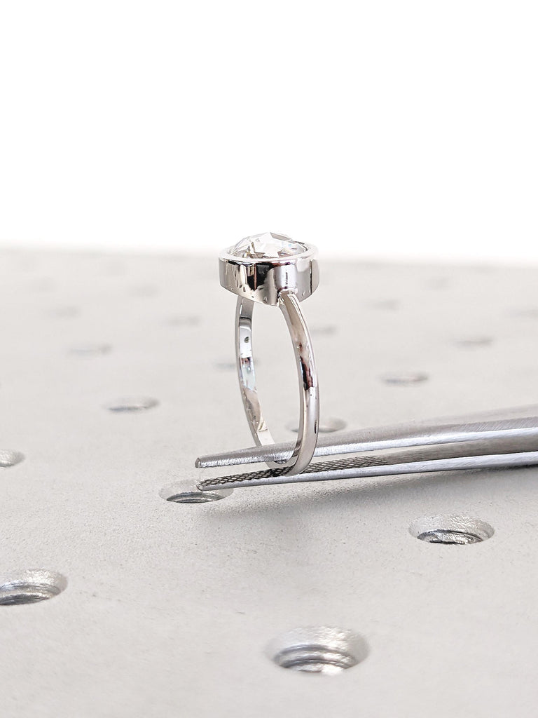Moissanite Engagement Ring, Bezel Set Ring, 14k White Gold Ring, Solitaire Ring, Moissanite Ring