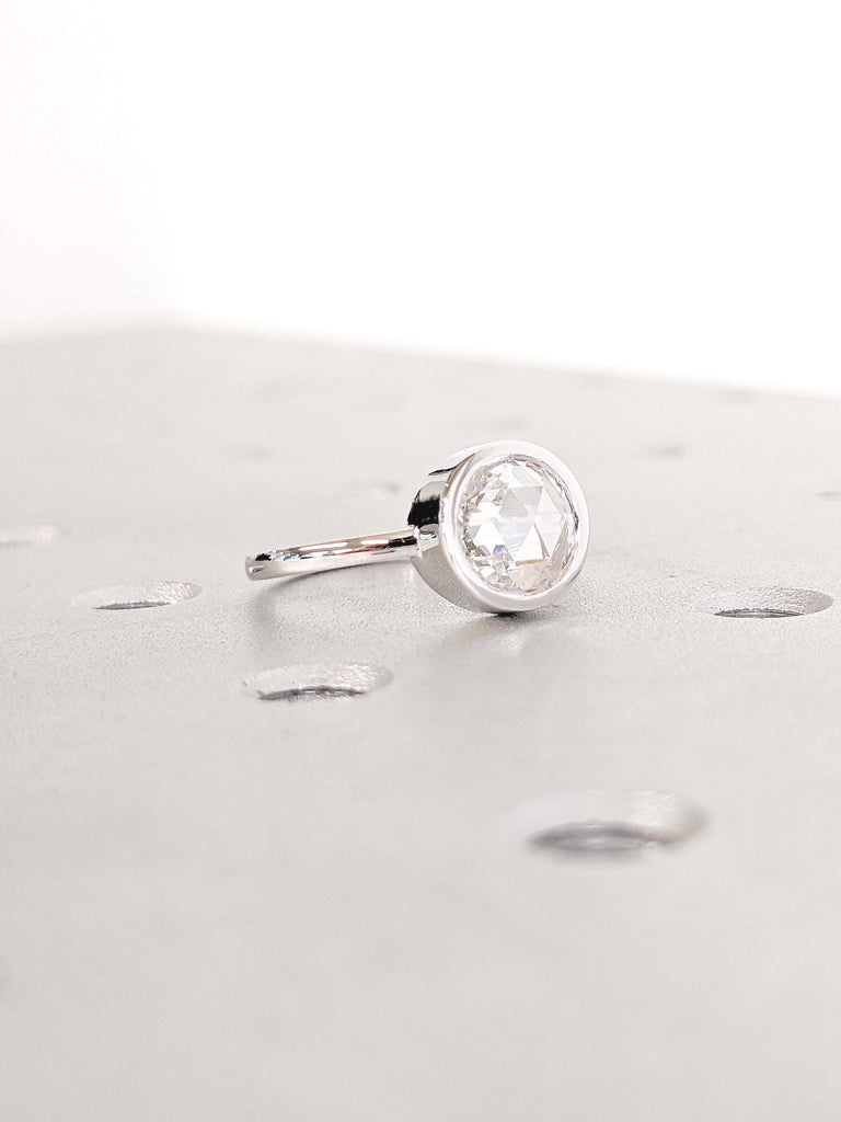Moissanite Engagement Ring, Bezel Set Ring, 14k White Gold Ring, Solitaire Ring, Moissanite Ring