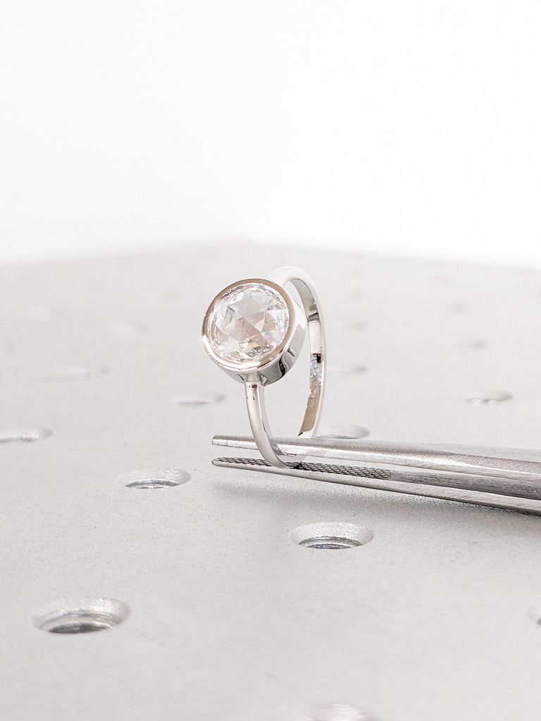 Moissanite Engagement Ring, Bezel Set Ring, 14k White Gold Ring, Solitaire Ring, Moissanite Ring