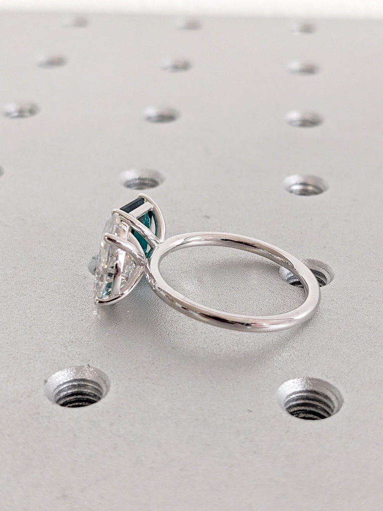 Lab Grown Emerald Ring: Emerald Cut with Pear Moissanite Two Stone Engagement Ring