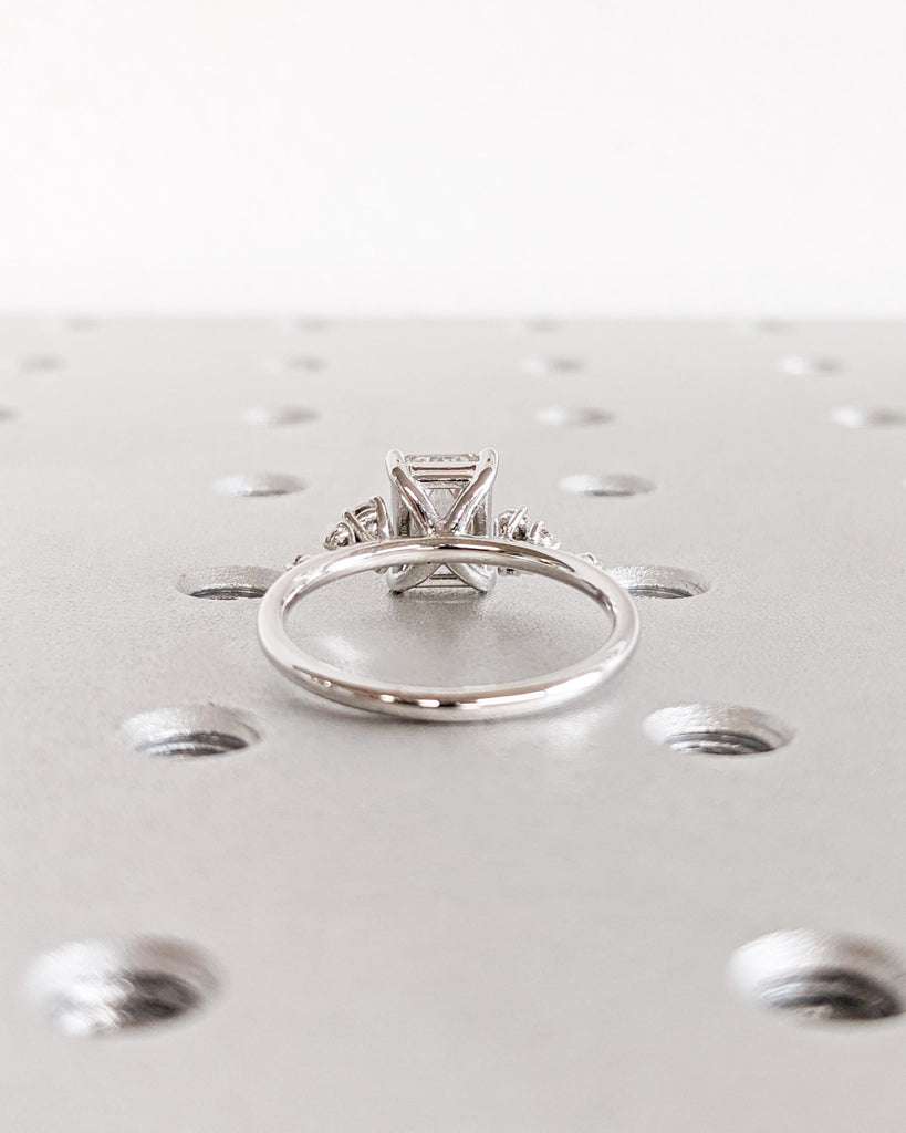 Emerald Cut Colorless Moissanite Women Engagement Promise Ring | Solid Gold Unique Snowdrift 6 Prongs Diamond Cluster Wedding Ring for Wife