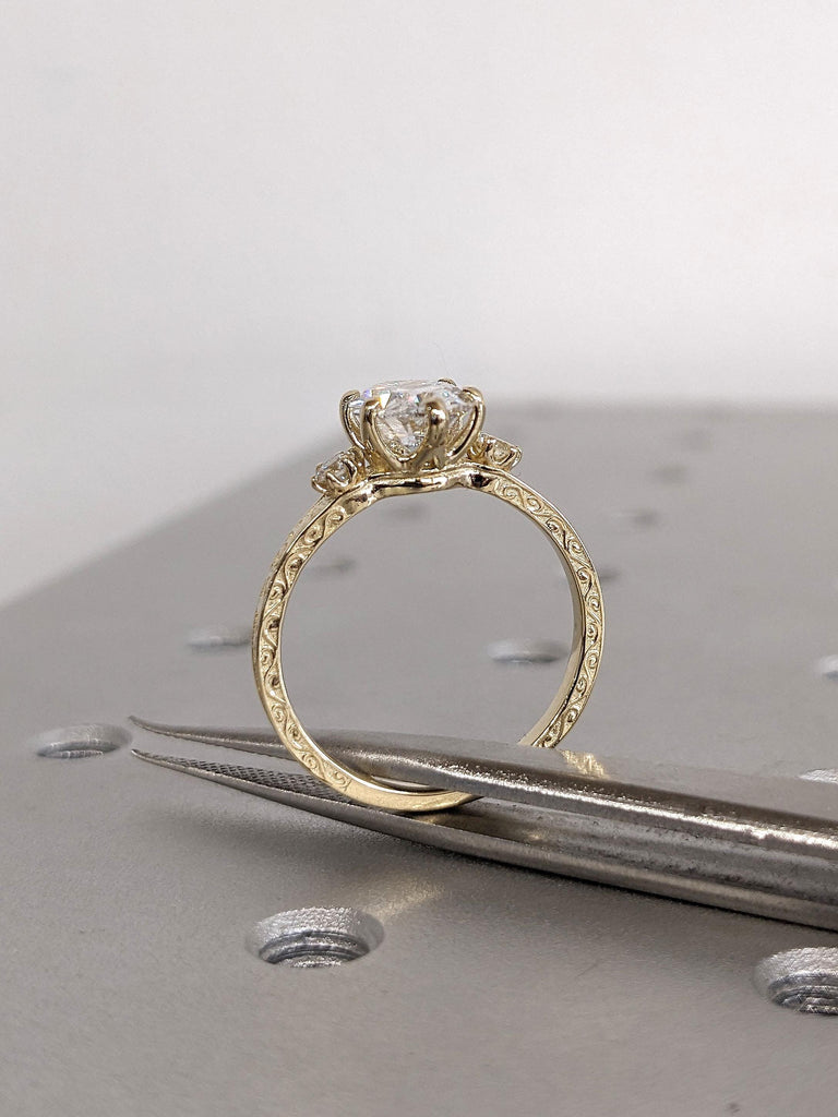 Oval cut Man Made Diamond Vintage Engagement Ring | 14k 18k Yellow Gold Past Present Future Ring Anniversary Gift for Wife