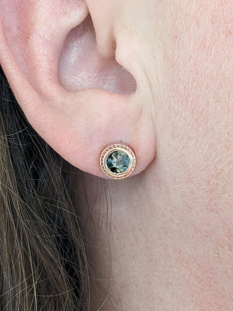 Unique Green Sapphire Earrings for Her | 14k Rose Gold Studs Woman Bridal Earrings | Sapphire Jewelry