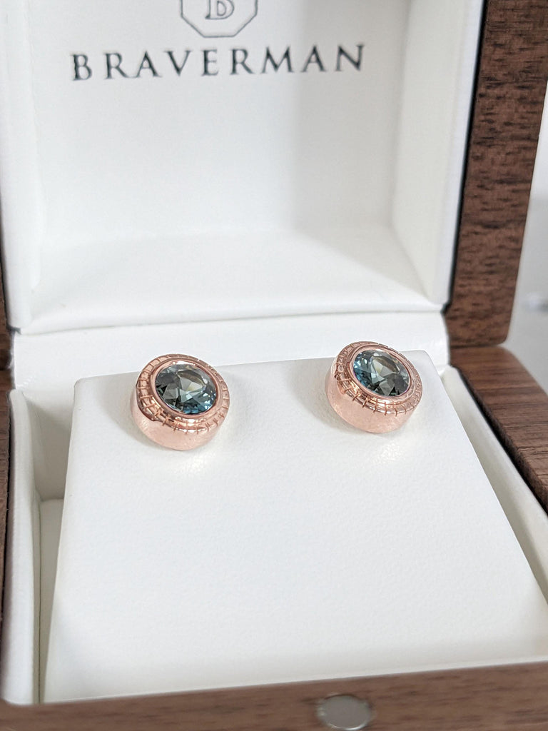 0.5 Carat Blue Green Sapphire Screw Back Earrings for Her | Minimalist Round Stud Earrings | Rose Gold Wedding Earrings